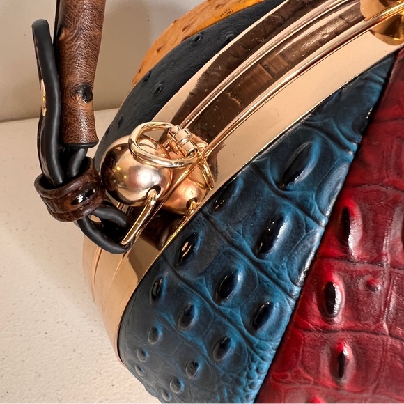 Alyssa Faux Vegan Leather Ostrich Texture Round Sphere Ball Handbag Multicolor - Picture 3 of 15